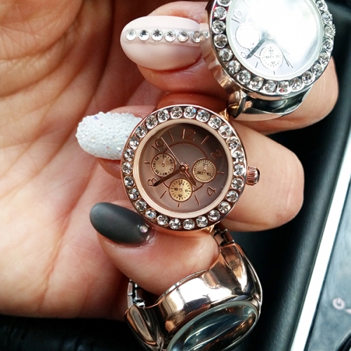 OROLOGIO-ANELLO CON CRISTALLI BROWN